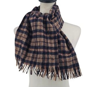 Vintage 70s Pendleton 100% Virgin Wool Plaid Fringe Scarf Preppy USA Heritage